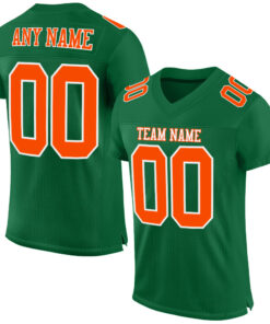 Custom Kelly Green Orange-White Mesh Authentic Football Jersey