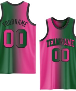 Custom Kelly Green Pink-Black Authentic Gradient Fashion Basketball Jersey