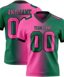 Custom Kelly Green Pink-Black Mesh Authentic Gradient Fashion Football Jersey
