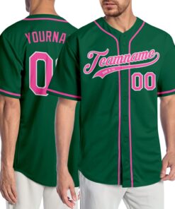 Custom Kelly Green Pink-White Authentic Baseball Jersey