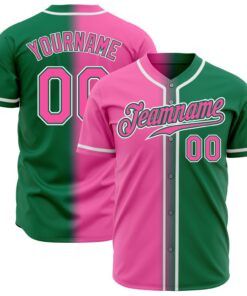 Custom Kelly Green Pink-White Authentic Gradient Fashion Baseball Jersey