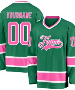 Custom Kelly Green Pink-White Hockey Jersey