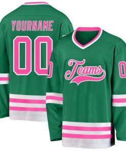 Custom Kelly Green Pink-White Hockey Jersey