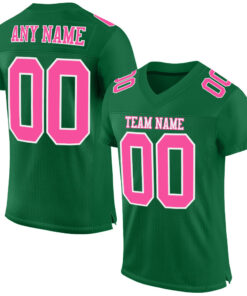 Custom Kelly Green Pink-White Mesh Authentic Football Jersey