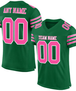 Custom Kelly Green Pink-White Mesh Authentic Football Jersey