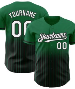 Custom Kelly Green Pinstripe White-Black Authentic Fade Fashion Baseball Jersey