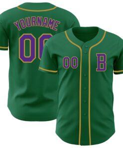 Custom Kelly Green Purple-Old Gold Authentic Baseball Jersey