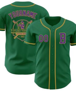 Custom Kelly Green Purple-Old Gold Authentic Baseball Jersey