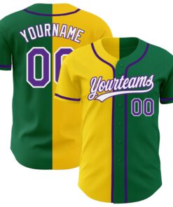 Custom Kelly Green Purple-Yellow Authentic Split Fashion Baseball Jersey