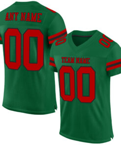 Custom Kelly Green Red-Black Mesh Authentic Football Jersey