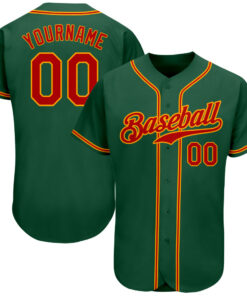 Custom Kelly Green Red-Gold Authentic Baseball Jersey