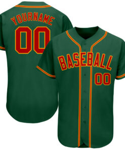 Custom Kelly Green Red-Gold Authentic Baseball Jersey