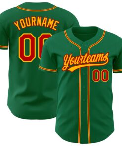 Custom Kelly Green Red-Gold Authentic Baseball Jersey