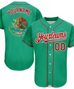Custom Kelly Green Red-White 3D Mexico Authentic Baseball Jersey