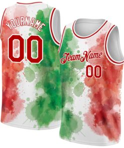 Custom Kelly Green Red-White 3D Mexico Watercolored Splashes Grunge Design Authentic Basketball Jersey