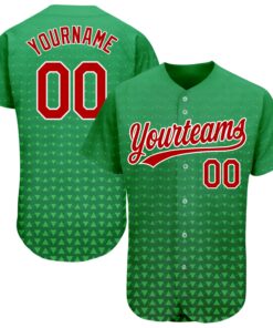Custom Kelly Green Red-White 3D Pattern Design Authentic Baseball Jersey