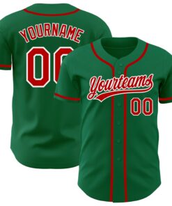 Custom Kelly Green Red-White Authentic Baseball Jersey