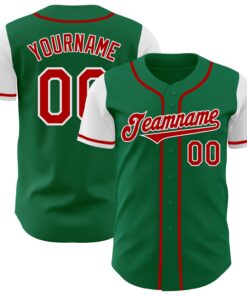 Custom Kelly Green Red-White Authentic Two Tone Baseball Jersey