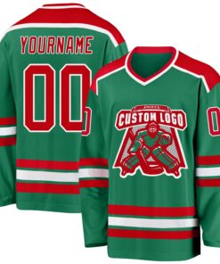 Custom Kelly Green Red-White Hockey Jersey