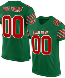 Custom Kelly Green Red-White Mesh Authentic Football Jersey
