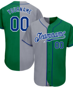 Custom Kelly Green Royal-Gray Authentic Split Fashion Baseball Jersey