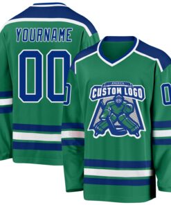 Custom Kelly Green Royal-White Hockey Jersey