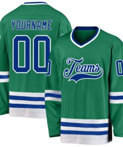 Custom Kelly Green Royal-White Hockey Jersey