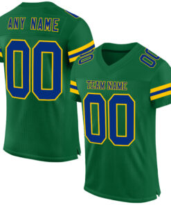 Custom Kelly Green Royal-Yellow Mesh Authentic Football Jersey