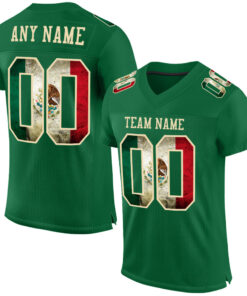 Custom Kelly Green Vintage Mexican Flag-City Cream Mesh Authentic Football Jersey