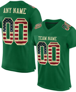 Custom Kelly Green Vintage USA Flag-City Cream Mesh Authentic Football Jersey