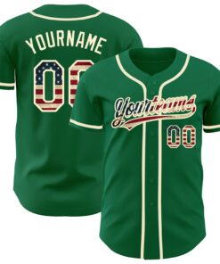 Custom Kelly Green Vintage USA Flag-Cream Authentic Baseball Jersey