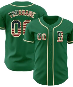 Custom Kelly Green Vintage USA Flag-Cream Authentic Baseball Jersey