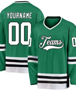 Custom Kelly Green White-Black Hockey Jersey