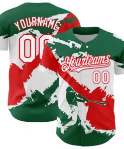 Custom Kelly Green White-Fire Red 3D Mexico Mexican Flag Authentic Baseball Jersey