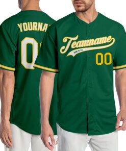 Custom Kelly Green White-Gold Authentic Baseball Jersey