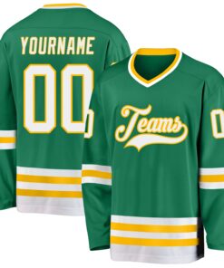 Custom Kelly Green White-Gold Hockey Jersey