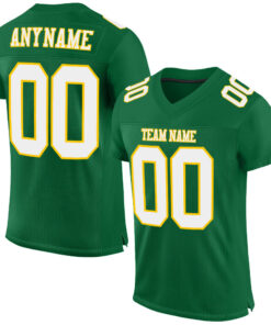 Custom Kelly Green White-Gold Mesh Authentic Football Jersey