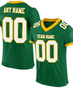 Custom Kelly Green White-Gold Mesh Authentic Football Jersey