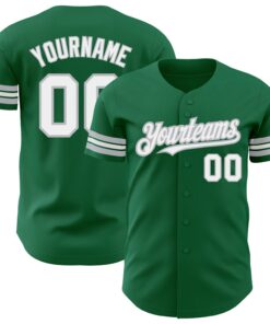 Custom Kelly Green White-Gray Authentic Baseball Jersey