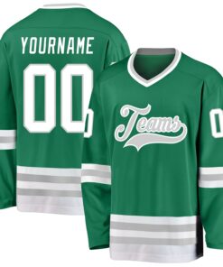 Custom Kelly Green White-Gray Hockey Jersey