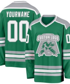 Custom Kelly Green White-Gray Hockey Jersey
