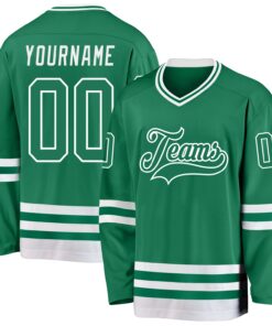 Custom Kelly Green White Hockey Jersey