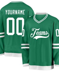 Custom Kelly Green White Hockey Jersey