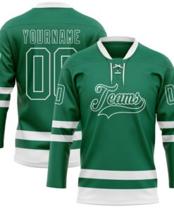 Custom Kelly Green White Hockey Lace Neck Jersey