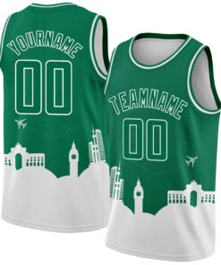 Custom Kelly Green White Holiday Travel Monuments Silhouette Authentic City Edition Basketball Jersey