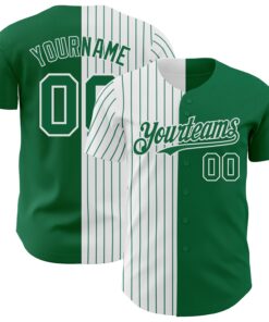 Custom Kelly Green White-Kelly Green Pinstripe Authentic Split Fashion Baseball Jersey