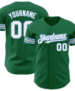 Custom Kelly Green White-Light Blue Authentic Baseball Jersey