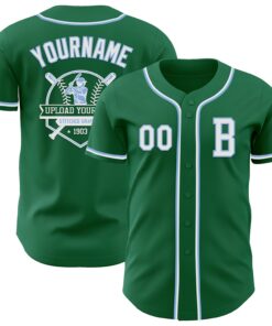 Custom Kelly Green White-Light Blue Authentic Baseball Jersey
