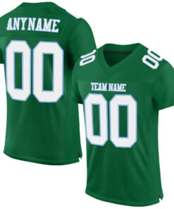 Custom Kelly Green White-Light Blue Mesh Authentic Football Jersey