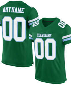 Custom Kelly Green White-Light Blue Mesh Authentic Football Jersey